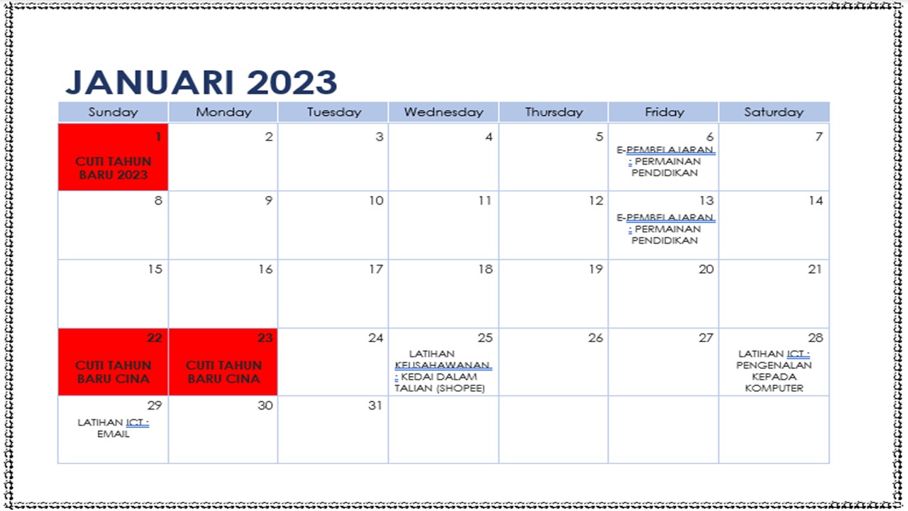 JADUAL AKTIVITI JAN 23